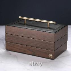 Luxury Wooden Jewelry Box Rectangle Earrings Ring Display Casket Accessory Case