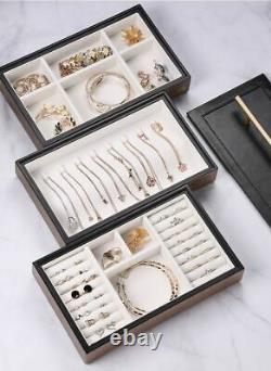 Luxury Wooden Jewelry Box Rectangle Earrings Ring Display Casket Accessory Case