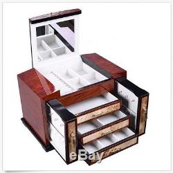 Luxury Wooden Jewelry Case Storage Box Necklace Bracelet Ring Organizer Display