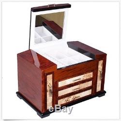 Luxury Wooden Jewelry Case Storage Box Necklace Bracelet Ring Organizer Display