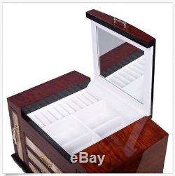Luxury Wooden Jewelry Case Storage Box Necklace Bracelet Ring Organizer Display