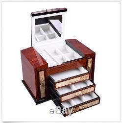 Luxury Wooden Jewelry Case Storage Box Necklace Bracelet Ring Organizer Display