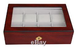 Luxury cherry wooden watch box display case storage organiser for large watch
