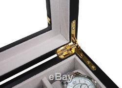 Luxury ebony wooden watch box display case storage organiser for 12 watches