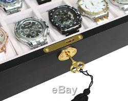 Luxury ebony wooden watch box display case storage organiser for 12 watches
