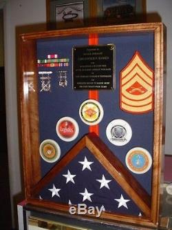 Military Flag Medals Ribbons Shadow Box Display Case Solid Wood Pcs Gift
