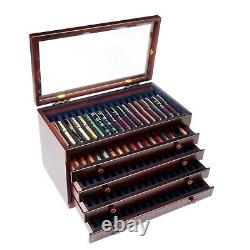 Mahogany Wooden Pen Chest With Glass Top 76 Pens Display Case / Showcase