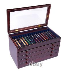 Mahogany Wooden Pen Chest With Glass Top 76 Pens Display Case / Showcase