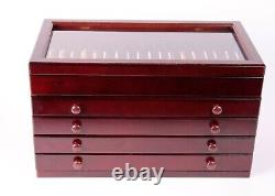 Mahogany Wooden Pen Chest With Glass Top 76 Pens Display Case / Showcase