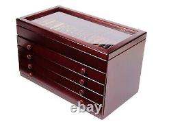 Mahogany Wooden Pen Chest With Glass Top 76 Pens Display Case / Showcase