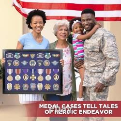 Medal Display Case Pin Badge XL USA Patch Black & Blue Wood Military Wall Rack