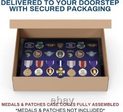 Medal Display Case Pin Badge XL USA Patch Black & Blue Wood Military Wall Rack