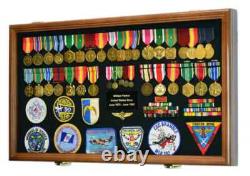 Medal Display Case XL 150+ Pin Badge Patch Flag Walnut Wood Military Ribbon Rack