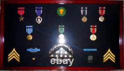 Medal Display Case XL 150+ Pin Badge Patch Flag Walnut Wood Military Ribbon Rack
