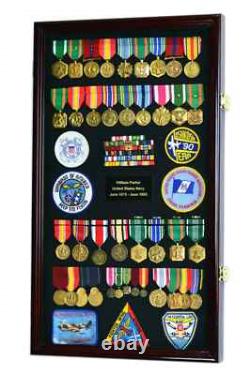 Medal Display Case XL Pin Badge Patch Flag Cherry Wood Military Ribbon Cabinet