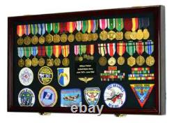 Medal Display Case XL Pin Badge Patch Flag Cherry Wood Military Ribbon Cabinet