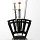 Medieval 9 Sword Vertical Display Stand Black Wooden Case Set