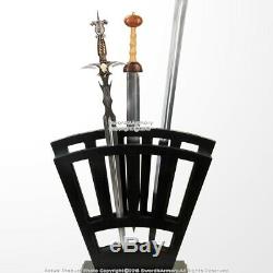 Medieval 9 Sword Vertical Display Stand Black Wooden Case Set