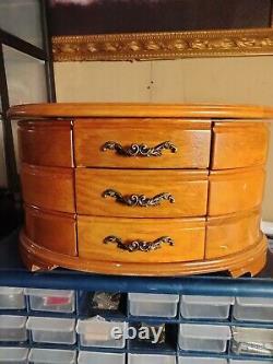 Mele & Co. Wooden Jewelry Box-swing out Compartments Oval Red Lining 12.5x7x7