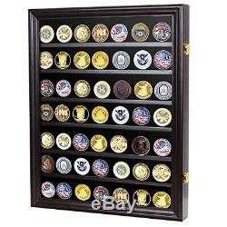 Military Challenge Coin Display Case Cabinet Rack Shadow Box Wood COIN56-BLA