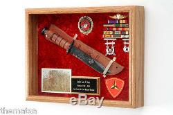 Military Knife Wood Shadow Box Display Case For Medals Badges Ribbons