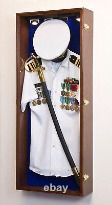 Military Shadow Box Uniform Sword Gun Pin Navy Hat Display Case Lockable