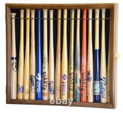 Mini Baseball Bat Display Case 18 Black Wall Mount MLB Rack Holder Wood Cabinet