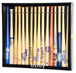 Mini Baseball Bat Display Case 18 Black Wall Mount MLB Rack Holder Wood Cabinet