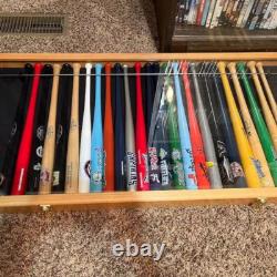 Mini Baseball Bat Display Case 18 Black Wall Mount MLB Rack Solid Wood Cabinet