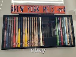 Mini Baseball Bat Display Case 18 Black Wall Mount MLB Rack Solid Wood Cabinet