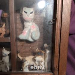 Mini Display Case with 33 mini Animal Figurines Wood and Glass Wall mount