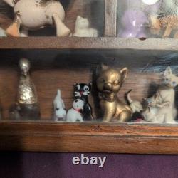 Mini Display Case with 33 mini Animal Figurines Wood and Glass Wall mount