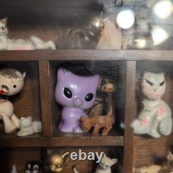 Mini Display Case with 33 mini Animal Figurines Wood and Glass Wall mount