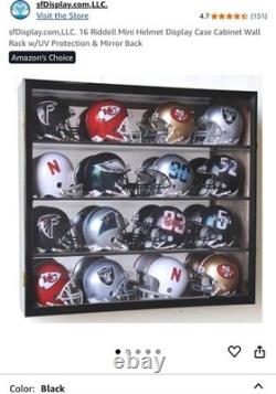 Mini Helmet Display Case 16 Football Riddell Black Wood NFL Wall Shelf Cabinet