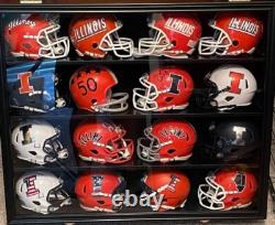 Mini Helmet Display Case 16+ Football Riddell Black Wood NFL Wall Shelf Cabinet