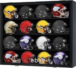 Mini Helmet Display Case 16+ Football Riddell Black Wood NFL Wall Shelf Cabinet