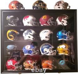 Mini Helmet Display Case 16+ Football Riddell Black Wood NFL Wall Shelf Cabinet