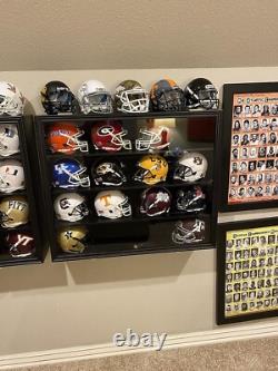 Mini Helmet Display Case 16+ Football Riddell Black Wood NFL Wall Shelf Cabinet