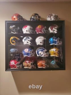Mini Helmet Display Case 16+ Football Riddell Black Wood NFL Wall Shelf Cabinet