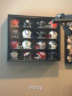 Mini Helmet Display Case 16+ Football Riddell Black Wood NFL Wall Shelf Cabinet