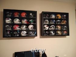 Mini Helmet Display Case 16+ Football Riddell Black Wood NFL Wall Shelf Cabinet