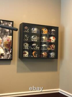 Mini Helmet Display Case 16+ Football Riddell Black Wood NFL Wall Shelf Cabinet