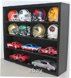 Mini Helmet Display Case 16+ Football Riddell Black Wood NFL Wall Shelf Cabinet