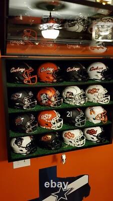 Mini Helmet Display Case 16+ Football Riddell Black Wood NFL Wall Shelf Cabinet