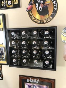 Mini Helmet Display Case 16+ Football Riddell Black Wood NFL Wall Shelf Cabinet