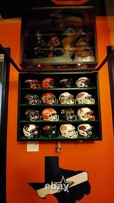 Mini Helmet Display Case 16+ Football Riddell Black Wood NFL Wall Shelf Cabinet