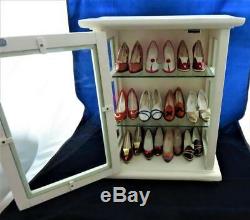 Miniature Collectible Shoes, RENETTI, Lot of 12 Pairs & White Wood Display Case