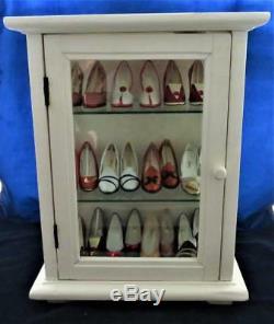 Miniature Collectible Shoes, RENETTI, Lot of 12 Pairs & White Wood Display Case