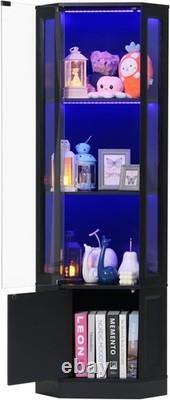 Minifigures Corner Display Case 3 Tier RGB LED Light Figure Glass Curio Cabinet