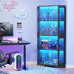 Minifigures Corner Display Case 4 Tier LED Figure Diecast Car Card Curio Cabinet